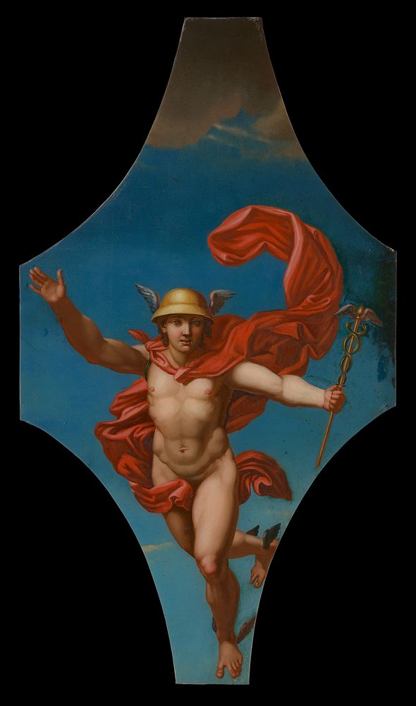 Mercury (Hermes) holding the caduceus. Oil painting after Raphael.