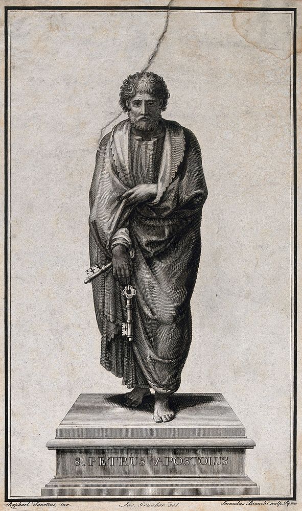 Saint Peter. Line engraving by S. Bianchi after J. Grueber after Raphael.
