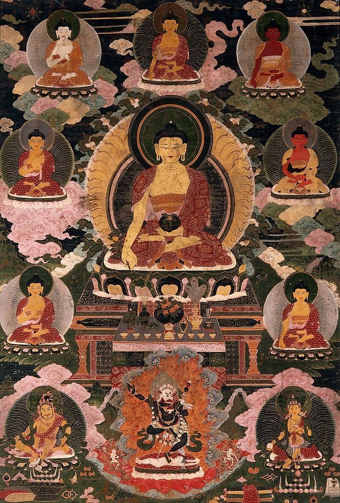 The medicine Buddha. Gouache.