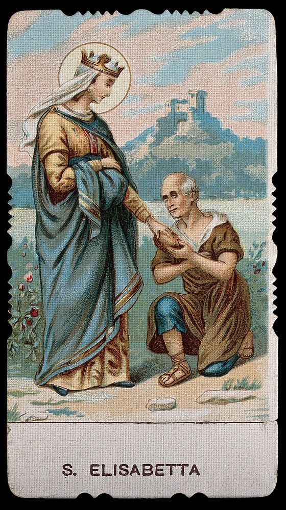 Saint Elizabeth of Hungary. Colour lithograph.