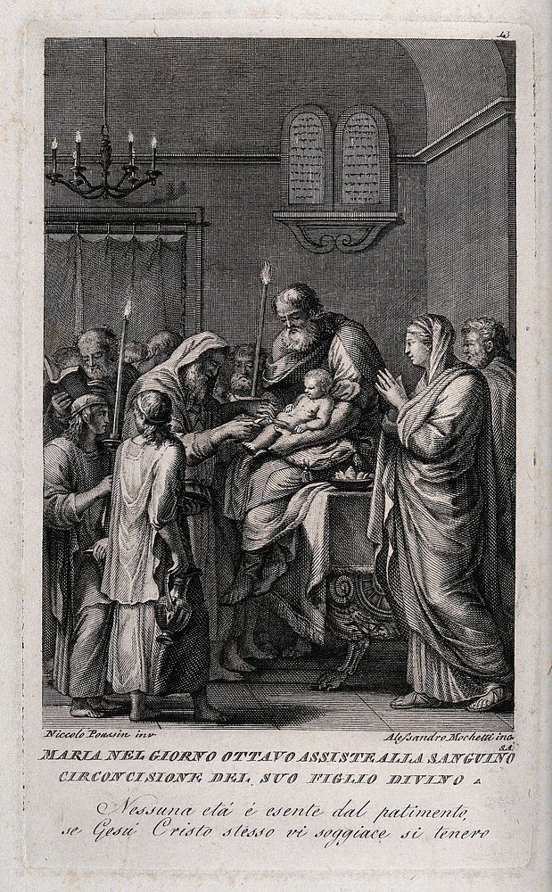 The circumcision of Christ. Engraving by A. Mochetti supposedly after N. Poussin.