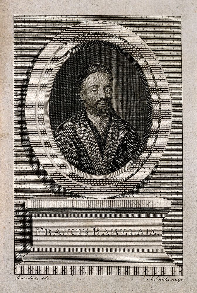 François Rabelais. Line engraving by A. Smith after D. Sarrabat.