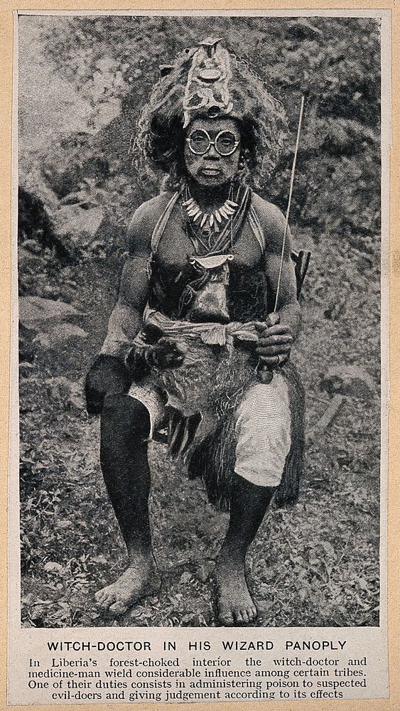 A Liberian medicine man or shaman, West Africa. Halftone.