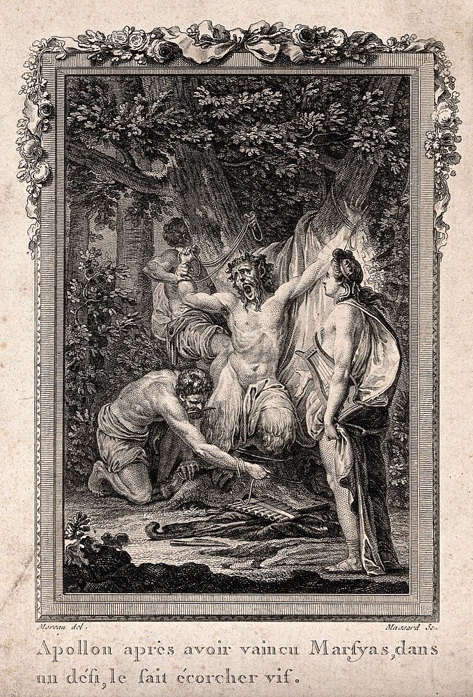 Apollo flaying Marsyas. Etching by Massard after J.M. Moreau.