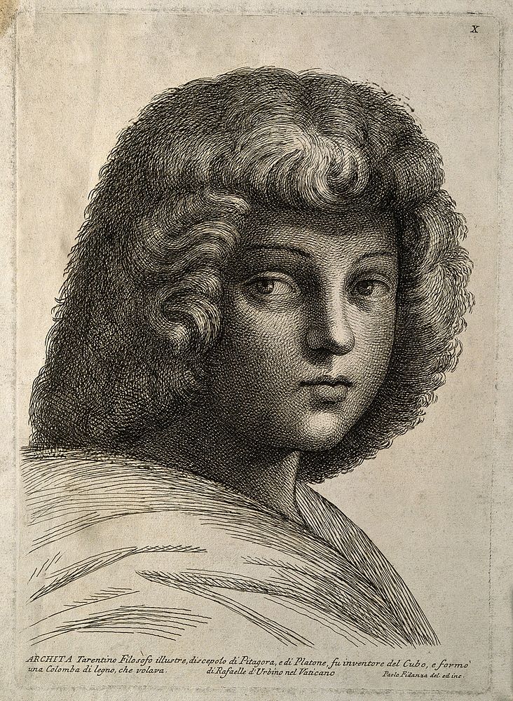 Archytas of Tarentum. Etching by P. Fidanza after Raphael Sanzio.