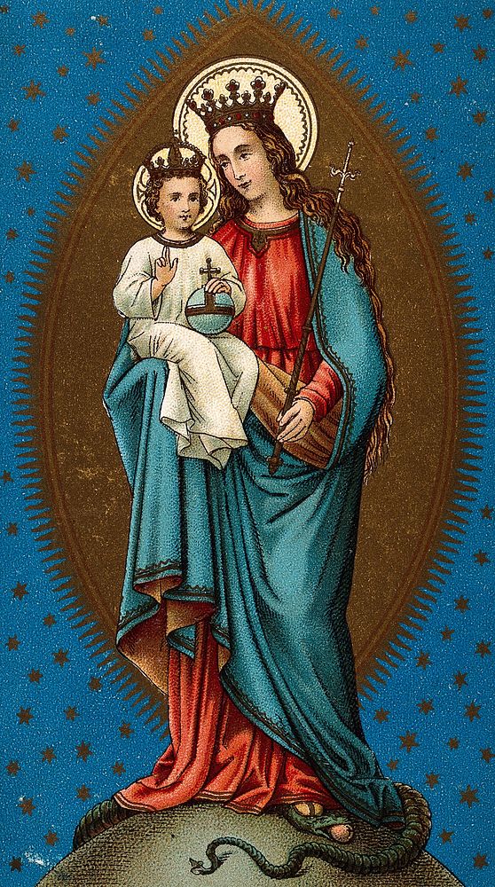Saint Mary (the Blessed Virgin) with the Christ Child. Colour lithograph.