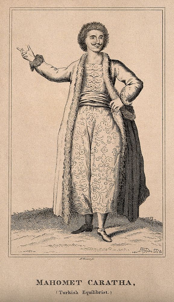 Mahomet Caratha, an acrobat. Engraving by R. Graves.