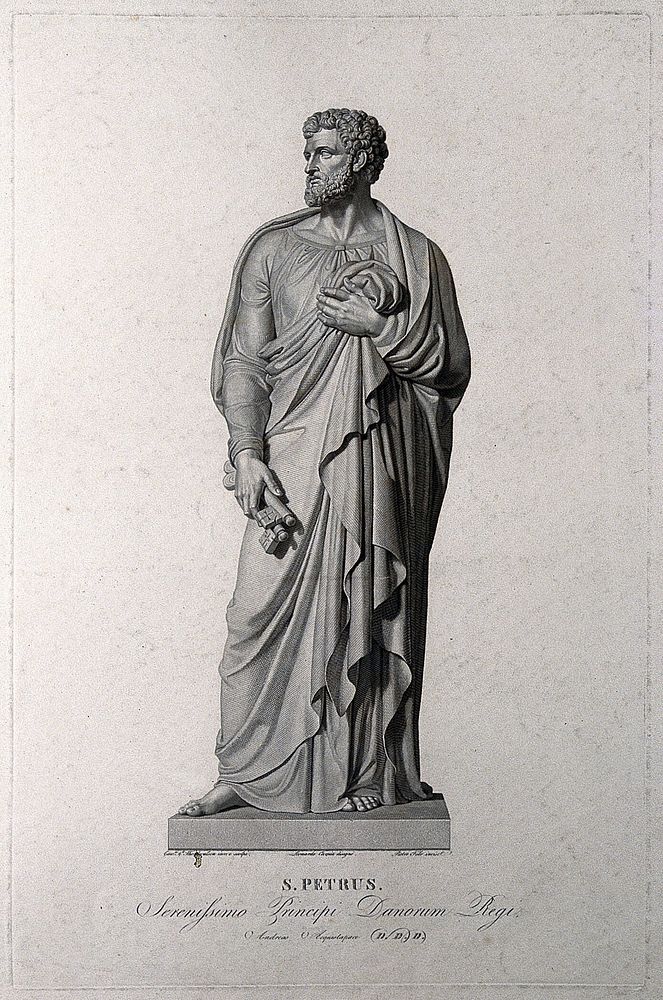 Saint Peter the Apostle. Engraving by P. Folo after L. Camia after B. Thorwaldsen.