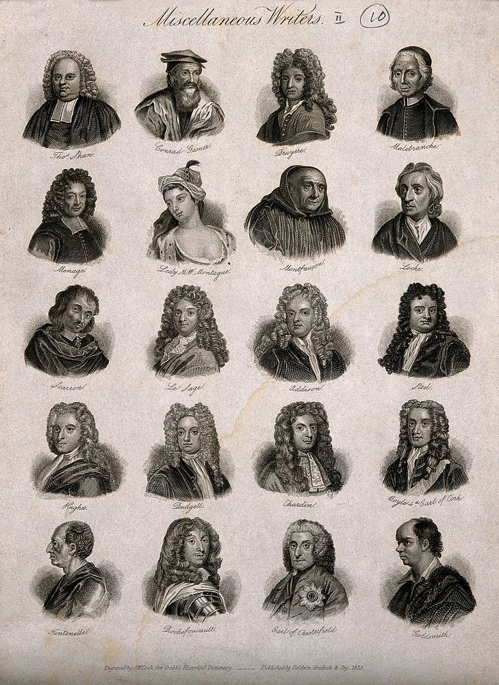 Philosophers and writers: twenty portraits. Engraving by J.W. Cook, 1825.