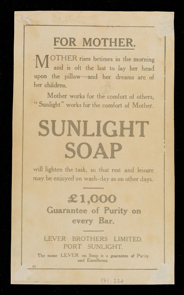 Sunlight soap : for mother / Lever Brothers Ltd. ; Fred Pegram [illustrator].