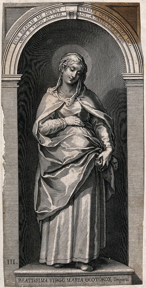 Saint Mary (the Blessed Virgin). Line engraving by L. Kilian, 1623, after J.M. Kager.