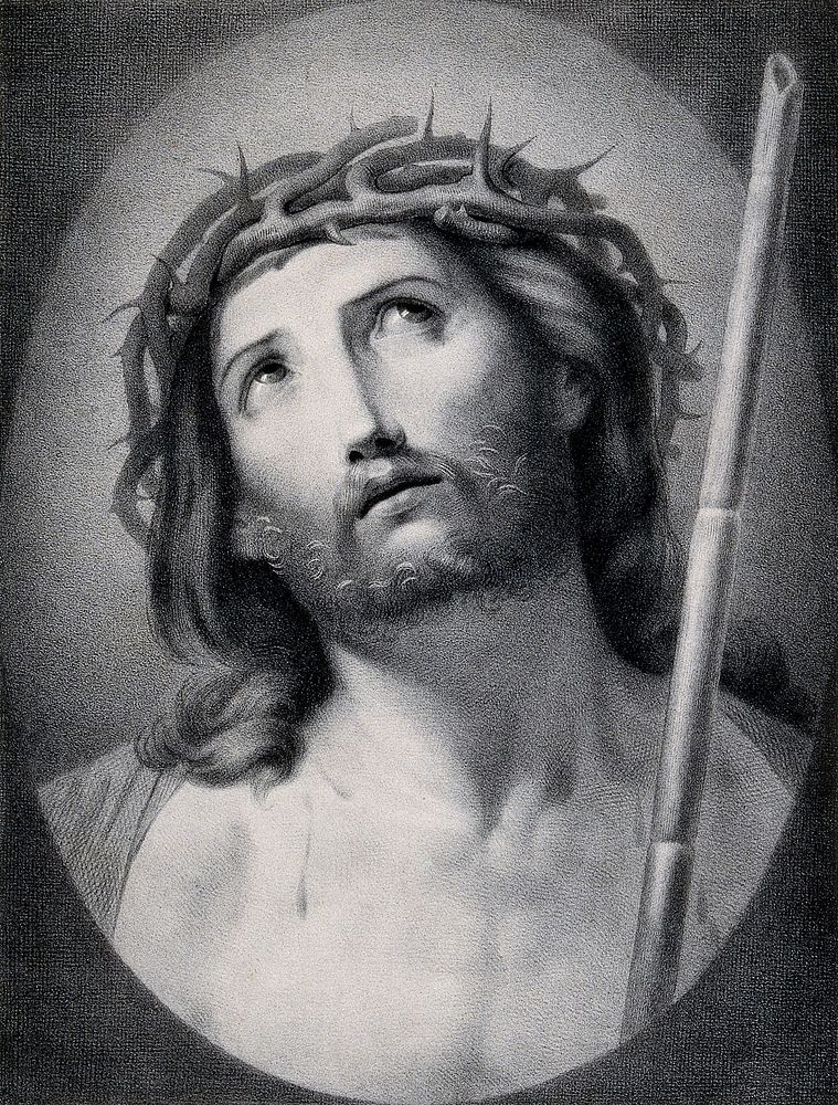 Christ as the Man of Sorrows. Lithograph by Geoffroy.