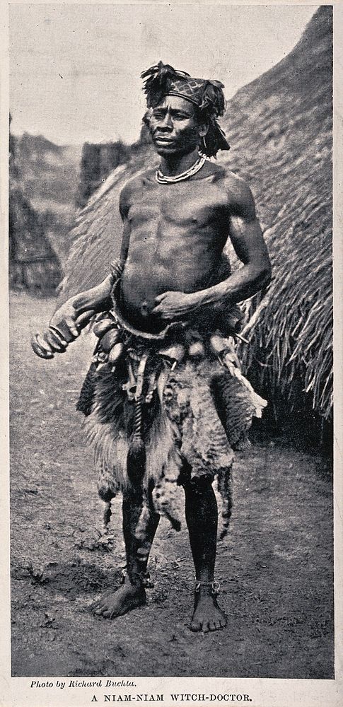 A Niam-Niam medicine man or shaman, equatorial Africa. Halftone after R. Buchta.