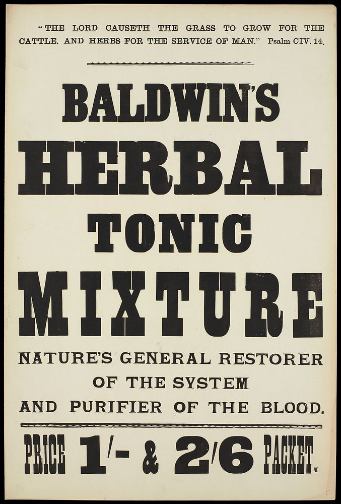 Baldwin's Herbal Tonic Mixture : Nature's general restorer of the system and purifier of the blood.