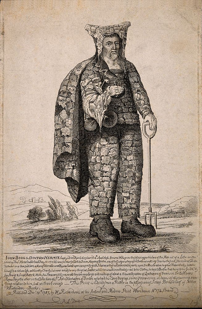John Bigg, an eccentric hermit. Etching attributed to R. Livesay, 1787.