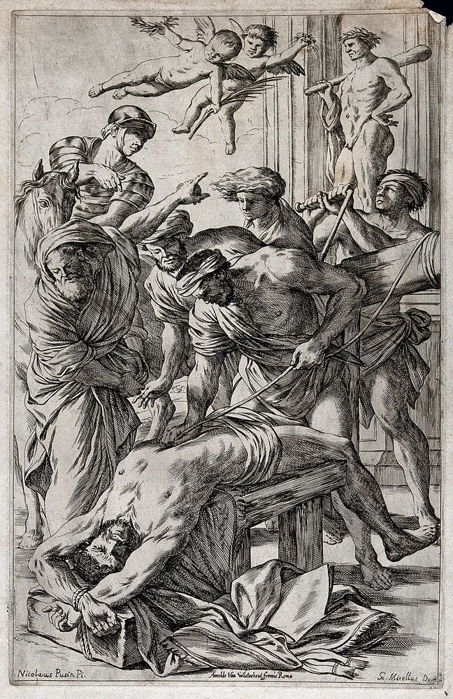 Martyrdom of Saint Erasmus. Engraving by G.M. Mitelli after N. Poussin.