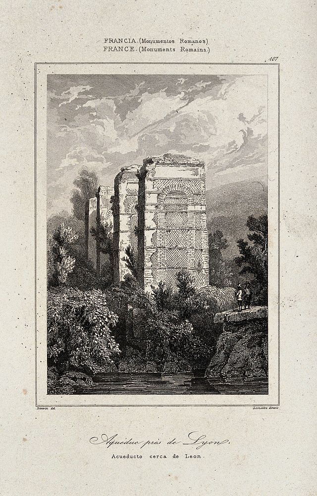 An aqueduct, near Lyon. Engraving after Danvin.