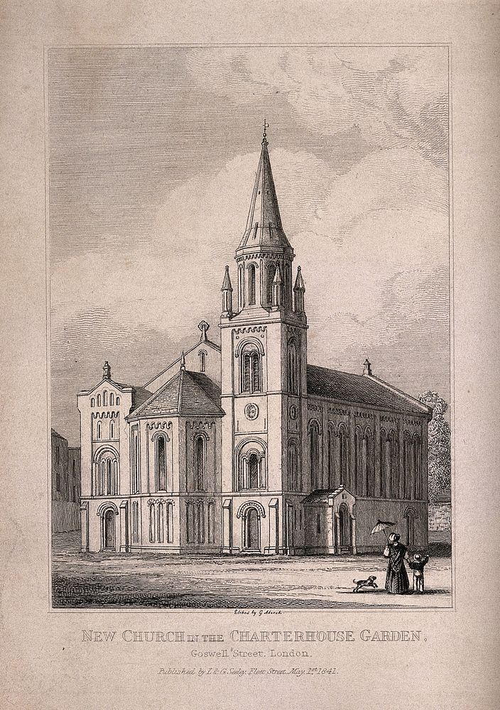 The Church at the Charterhouse, London: Etching by G. Adcock, 1841.