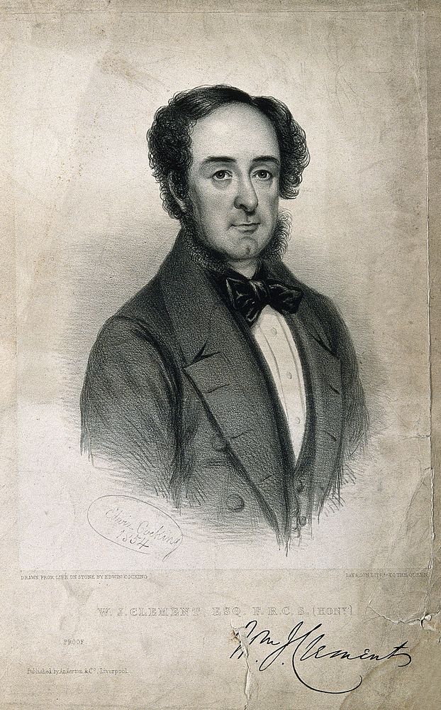 William James Clement. Lithograph by E. Cocking, 1854.