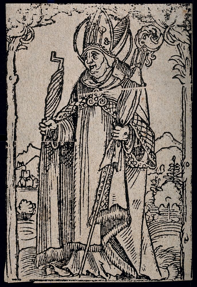Saint Erasmus. Woodcut.