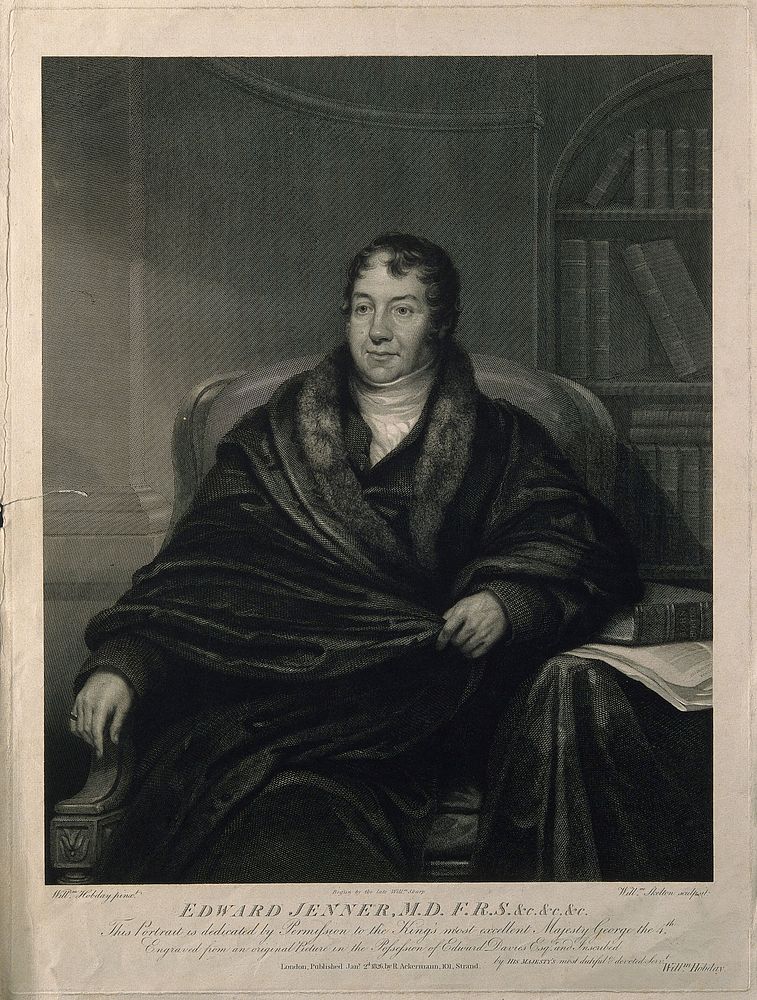 Edward Jenner. Line engraving by W. Skelton after W. Sharp, 1826, after W. A. Hobday, 1821.