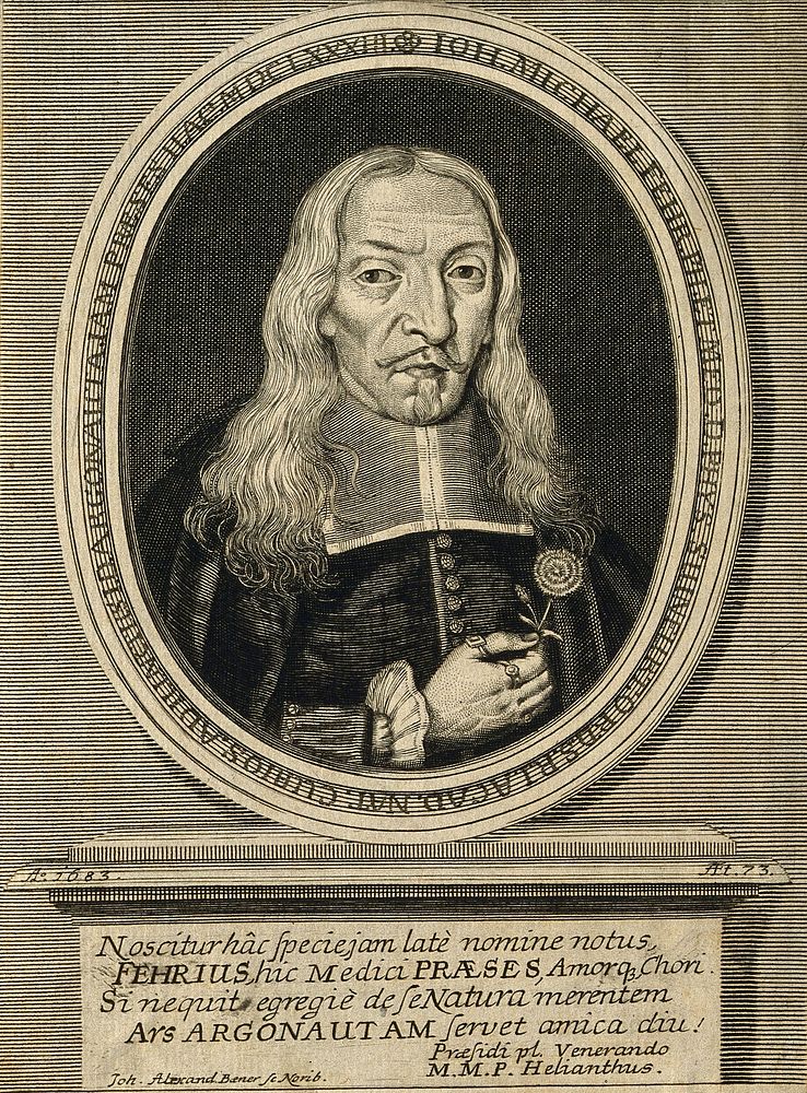 Johann Michael Fehr. Line engraving by J. A. Boener, 1683.