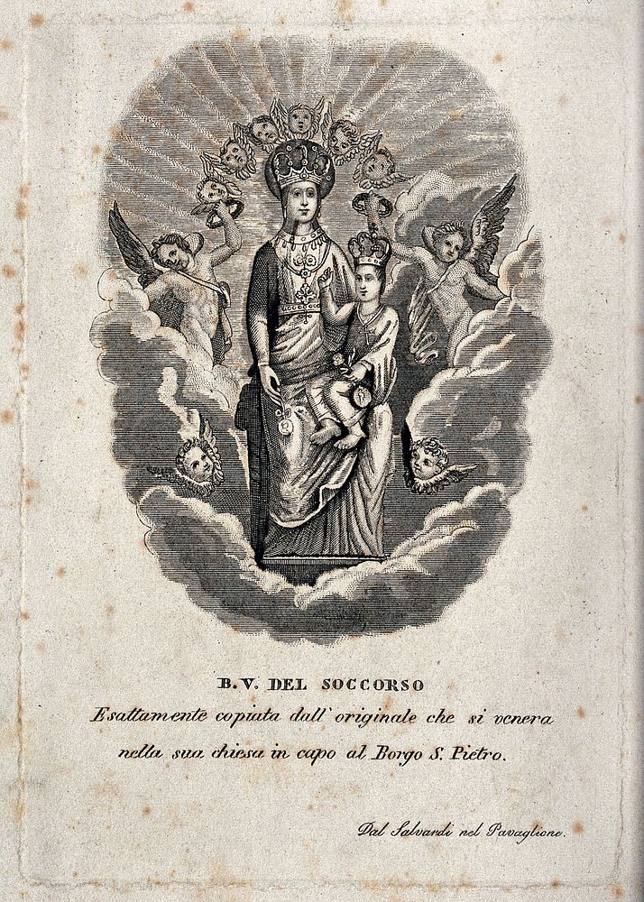 The Virgin of Succour in the Sanctuary in Via Borgo San Pieto at Bologna. Etching by Salvardi.
