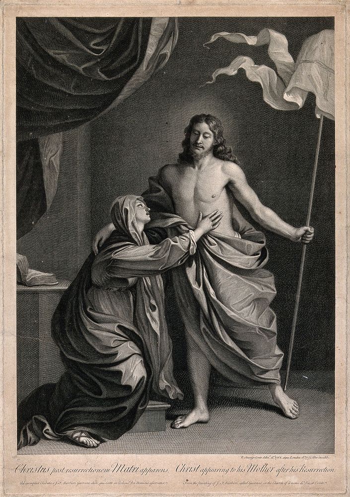 The risen Christ appears to the Virgin Mary. Line engraving by R. Strange, 1773, after himself, 1764, after G.F. Barbieri…