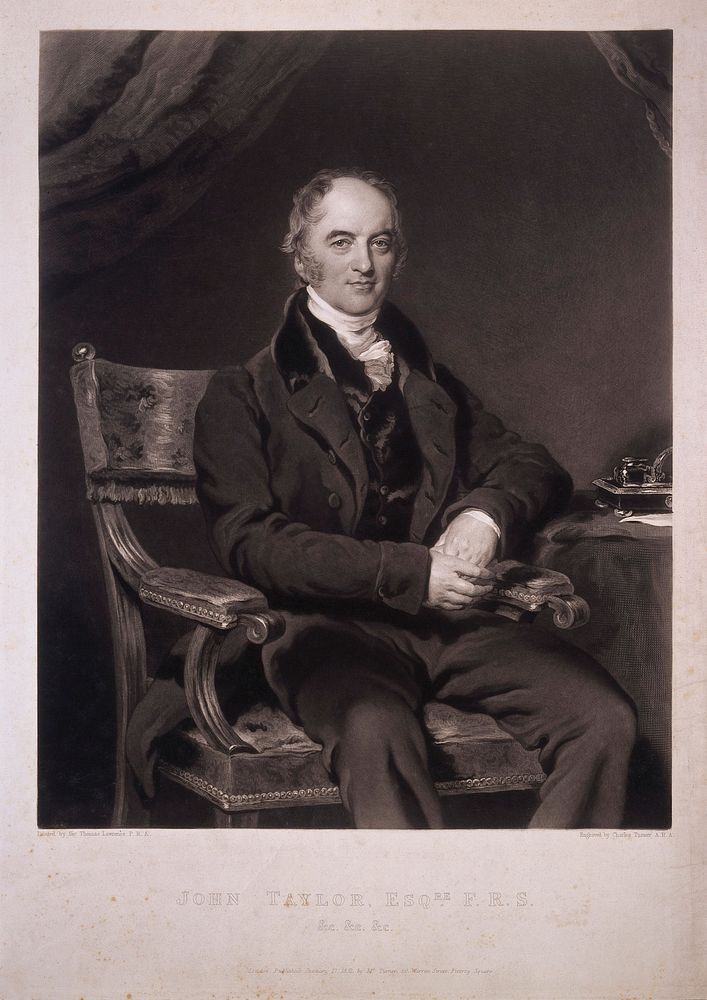 John Taylor, mining engineer and geologist. Mezzotint by Charles Turner, 1831, after T. Lawrence.