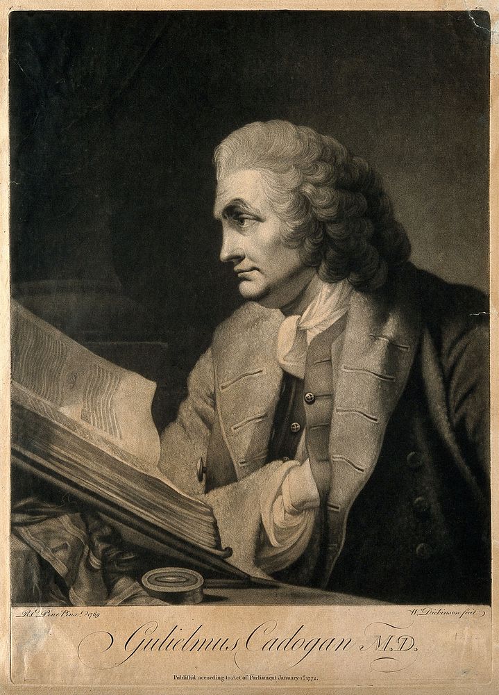 William Cadogan. Mezzotint by W. Dickinson, 1772, after R. E. Pine, 1769.