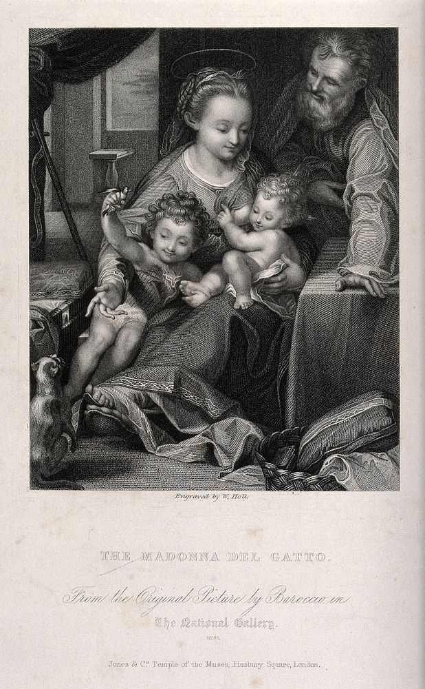 Saint Mary (the Blessed Virgin) with the Christ Child and Saint John the Baptist. Engraving by W. Holl after F. Barocci.