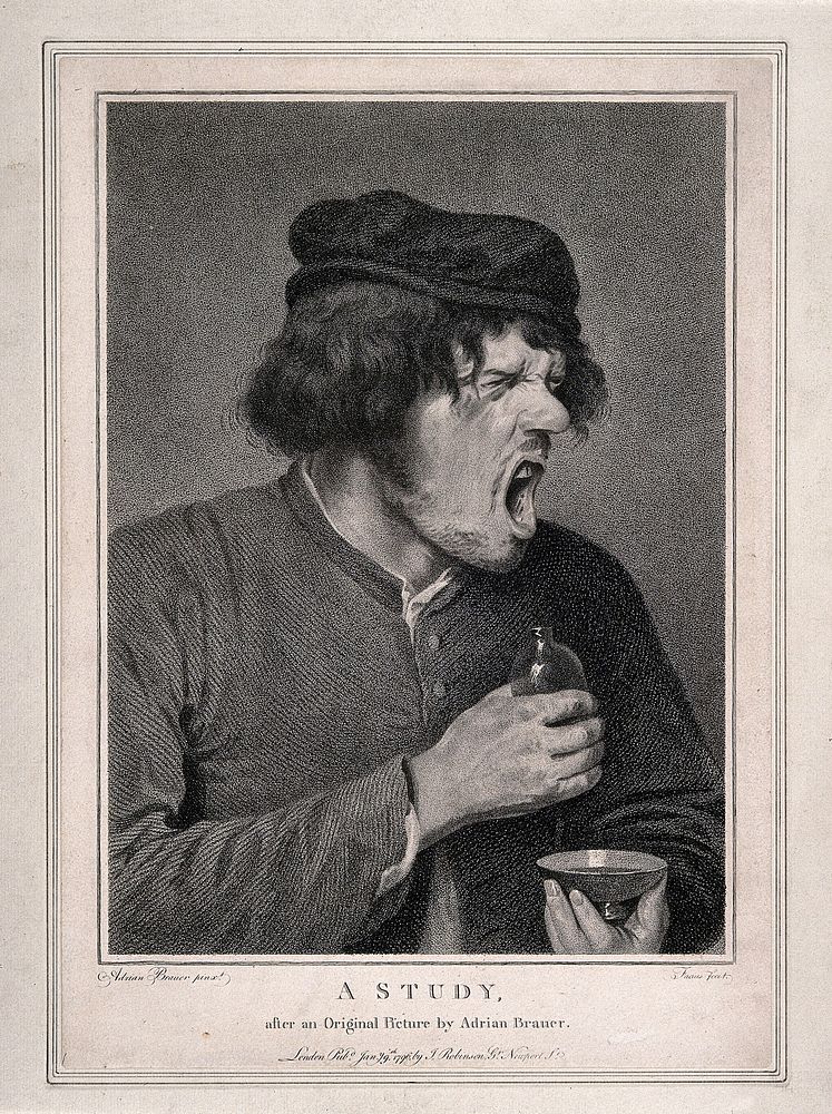 A man grimacing grotesquely after taking some unpleasant tasting medicine. Stipple engraving by G.S. Facius and/or J.G.…
