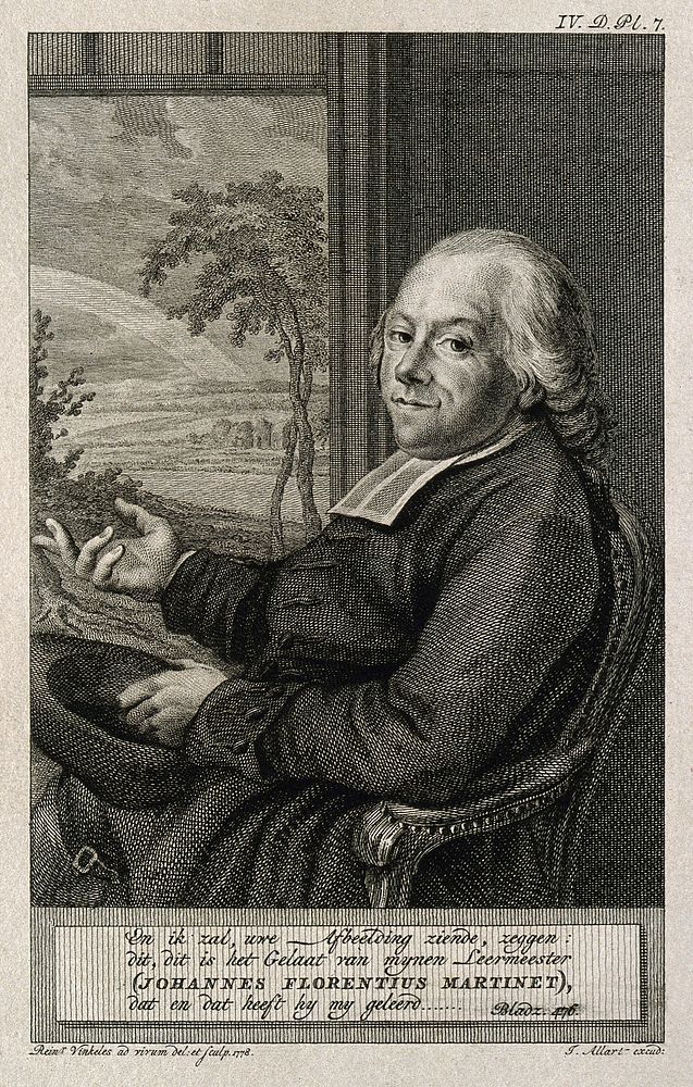 Joannes Florentius Martinet. Line engraving by R. Vinkeles, 1778, after himself.