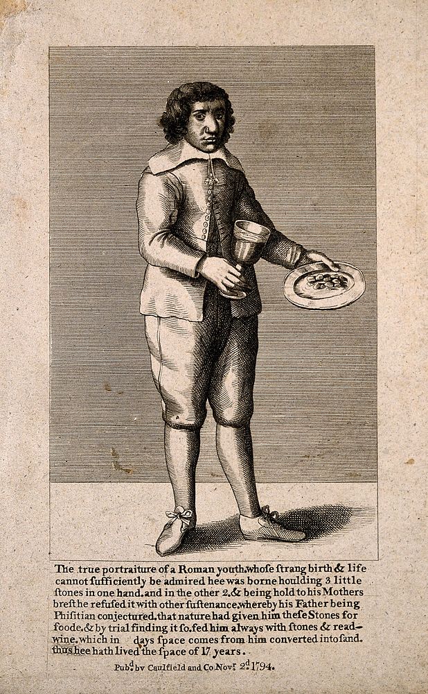 Francesco Battaglia, a stone eating boy. Line engraving, 1794.