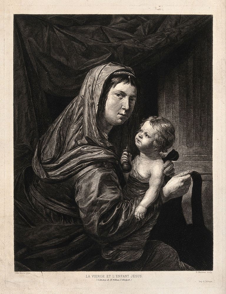 Saint Mary (the Blessed Virgin) with the Christ Child. Etching by N. Martinez after O. Veen [O. Vaenius].