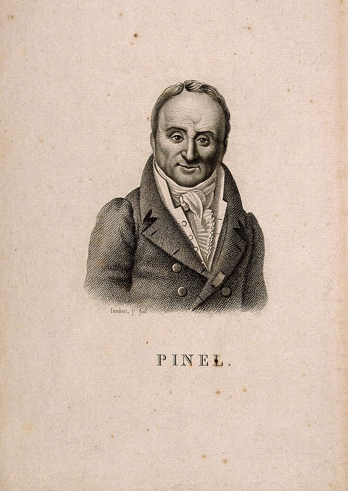 Philippe Pinel. Stipple engraving by Lambert frères, 1810, after Mme Mérimée.