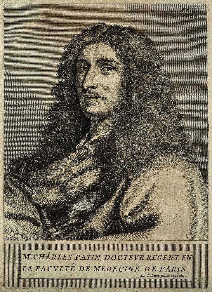 Charles Patin. Line engraving by C. Lefebvre, 1663, after himself.