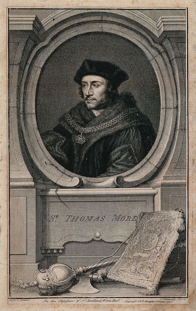 Sir Thomas More. Etching by J. Houbraken after H. Holbein.