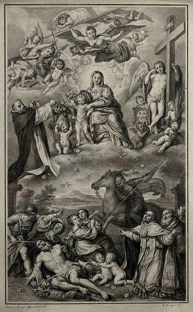 The Virgin Mary with the Christ child, saints and martyrs (known as the 'Madonna del Rosario') Drawing by F. Rosaspina, c.…