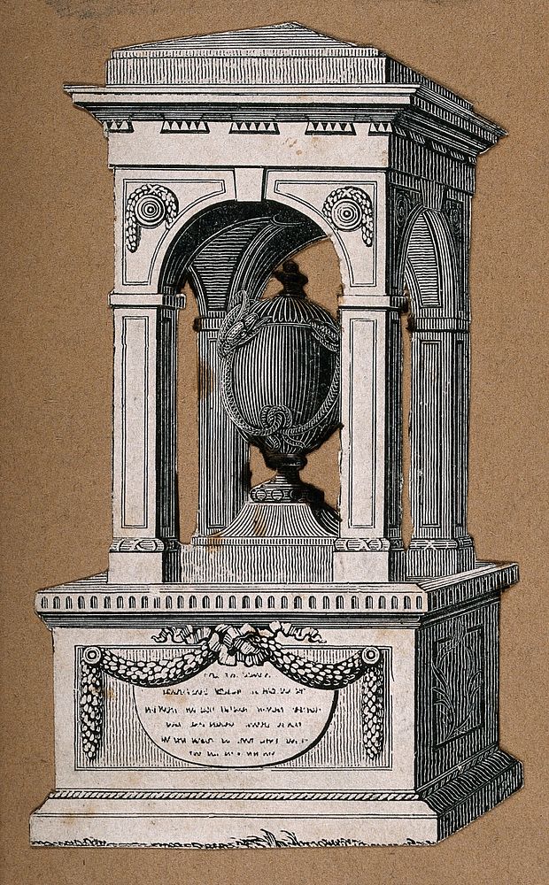 Monument to Sir Hans Sloane in Chelsea Old Church, London. Etching, ca. 1830.