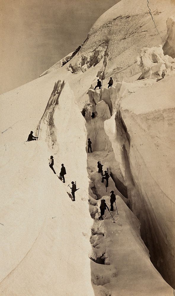 Mont Blanc, Switzerland: mountaineers making an ascent. Photograph by the Bisson Frères, ca. 1860.