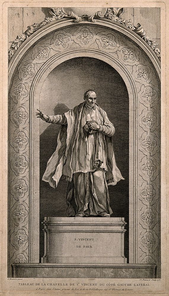 Saint Vincent de Paul. Line engraving by E. Fessard, 1756, after C. Natoire.