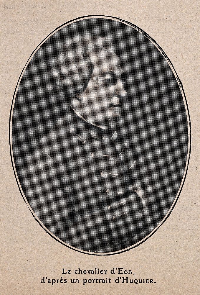 Le Chevalier D'Éon, a man who passed as a woman. Reproduction after J.G. Huquier.