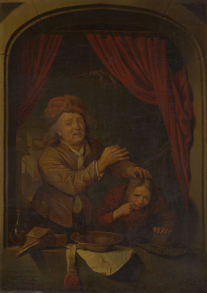 A dental operation. Oil painting after Gerrit Dou.