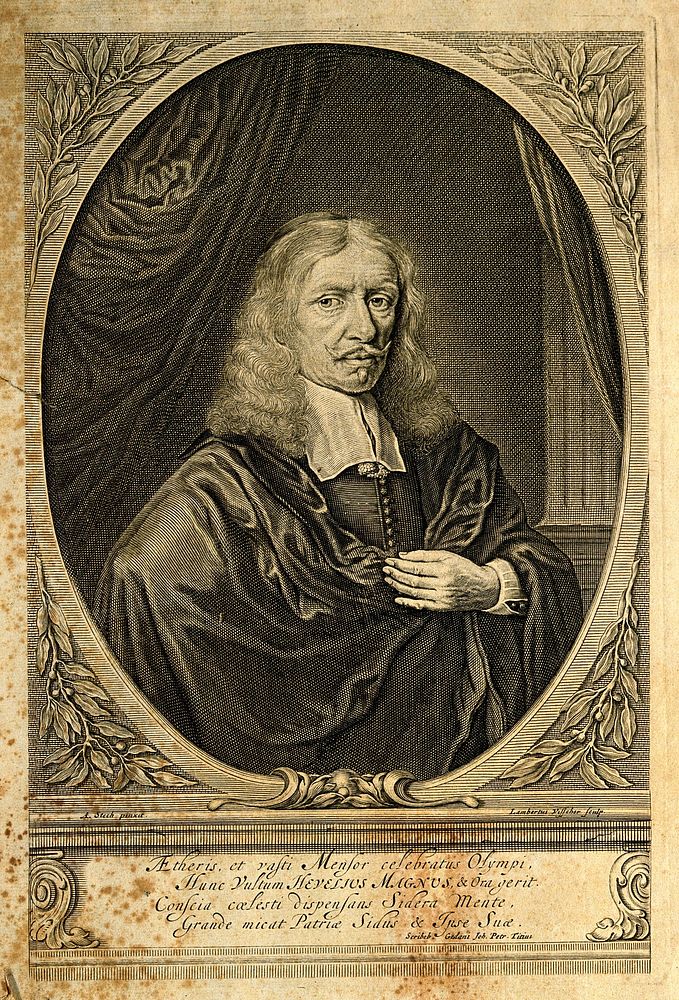 Joannes Hevelius [Hewelke]. Line engraving by L. Visscher after A. Stech.