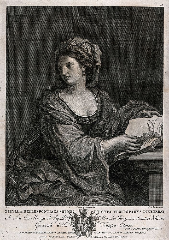 The Hellespontic sibyl. Engraving by D. Cunego after G. Magnani after G.F. Barbieri, il Guercino.