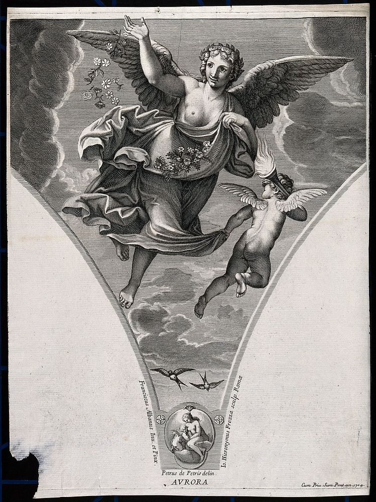 Aurora [Eos]. Engraving by G.H. Frezza, 1704, after P. de Petris after F. Albani.