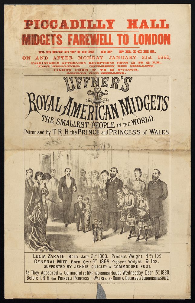 Midgets farewell to London : reduction of prices on or after Monday, January 31st, 1881 ... Uffner's Royal American Midgets…
