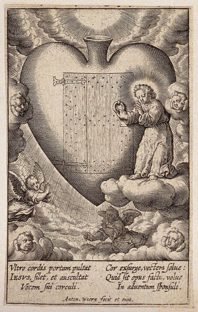 The Christ Child knocks at the door of the believer's heart. Engraving by A. Wierix, ca. 1600.