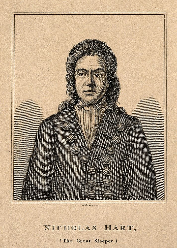 Nicholas Hart, a hypersomnic man. Line engraving by R. Graves.